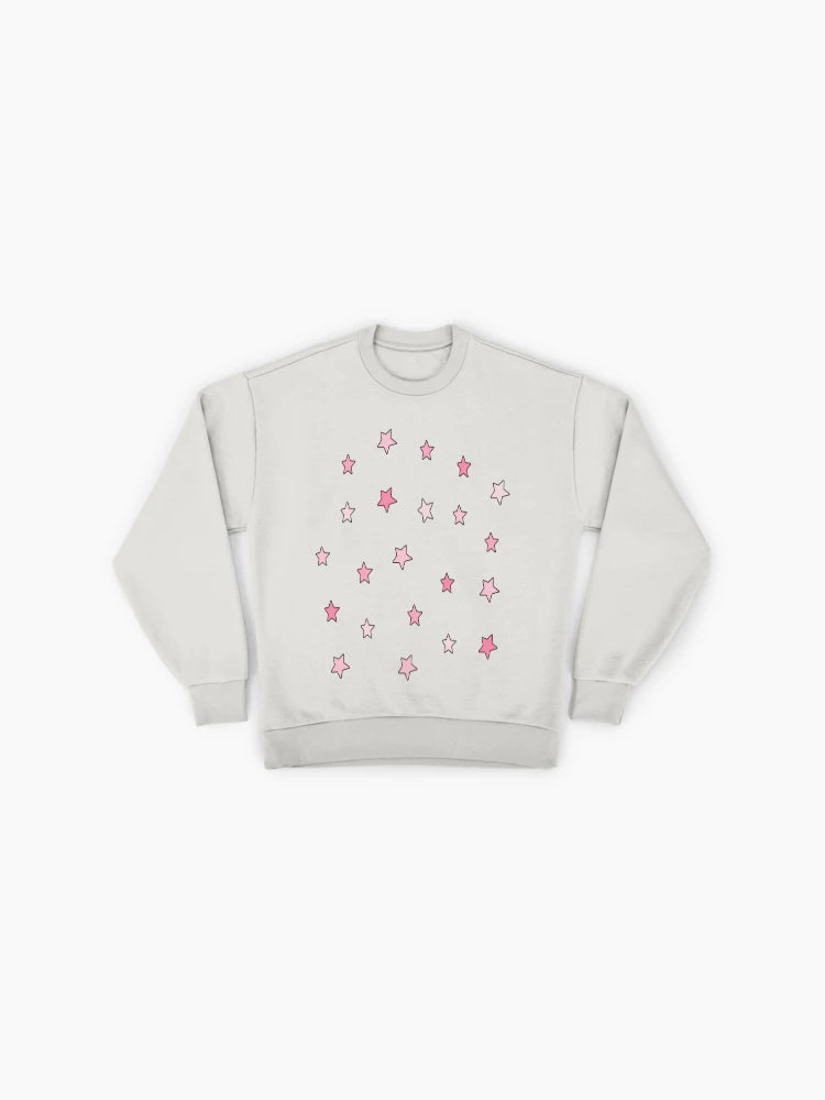 Pink Mini Star Pattern, Y2K Aesthetic Oversized Sweatshirt