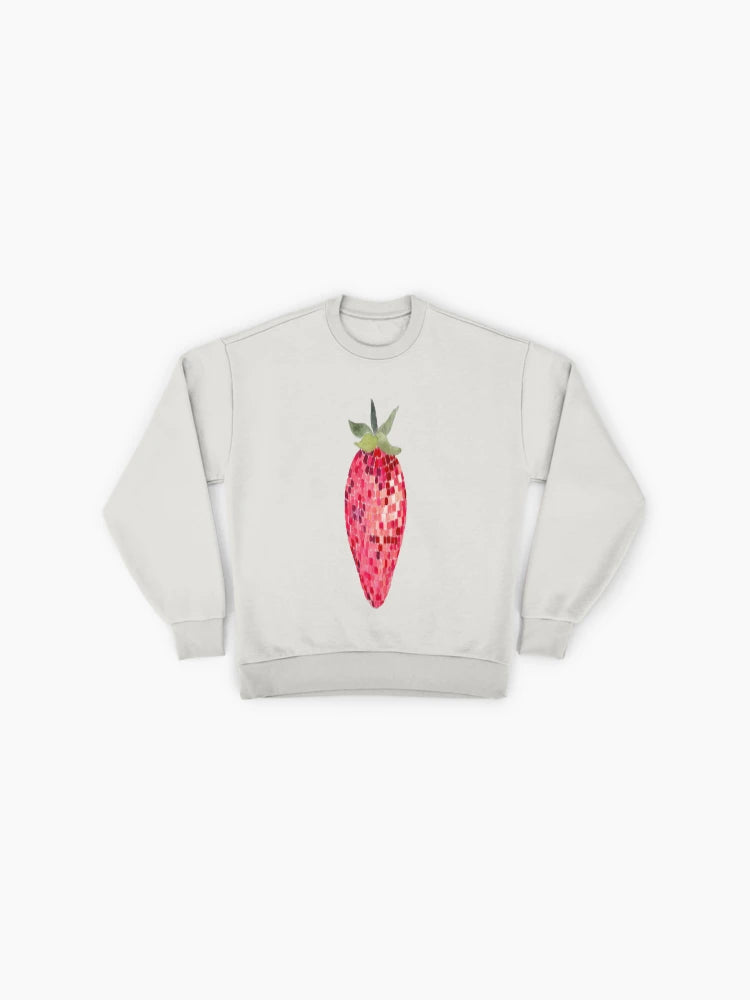 Disco Ball Strawberry Graphic, Funky Oversized Sweatshirt