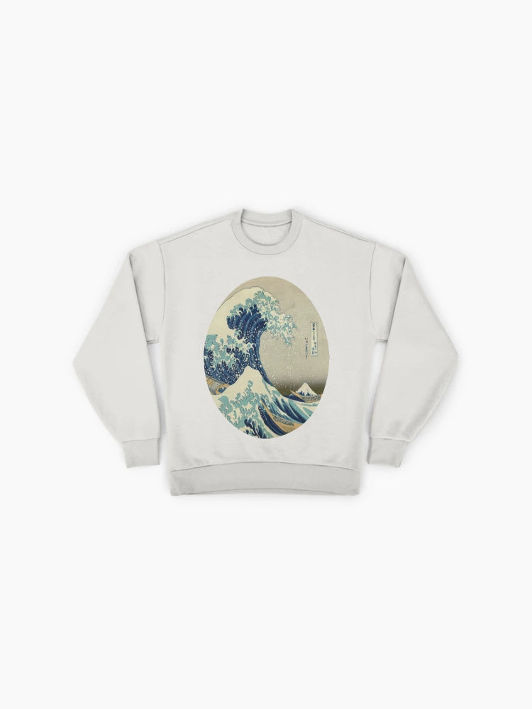 Great Wave Off Kanagawa Sweatshirt | Japanese Art Circle Oversized Top