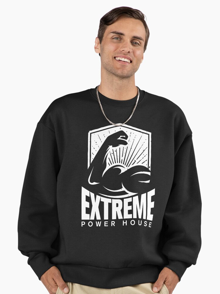 Extreme Power House Gym Sweatshirt, Bodybuilding Workout Wear Black