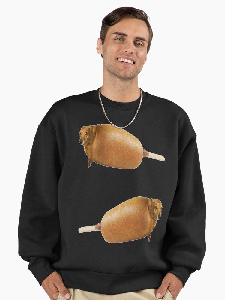 Corndogs Pattern Sweatshirt, Funny Fair Food Graphic Apparel Top Graphite Black