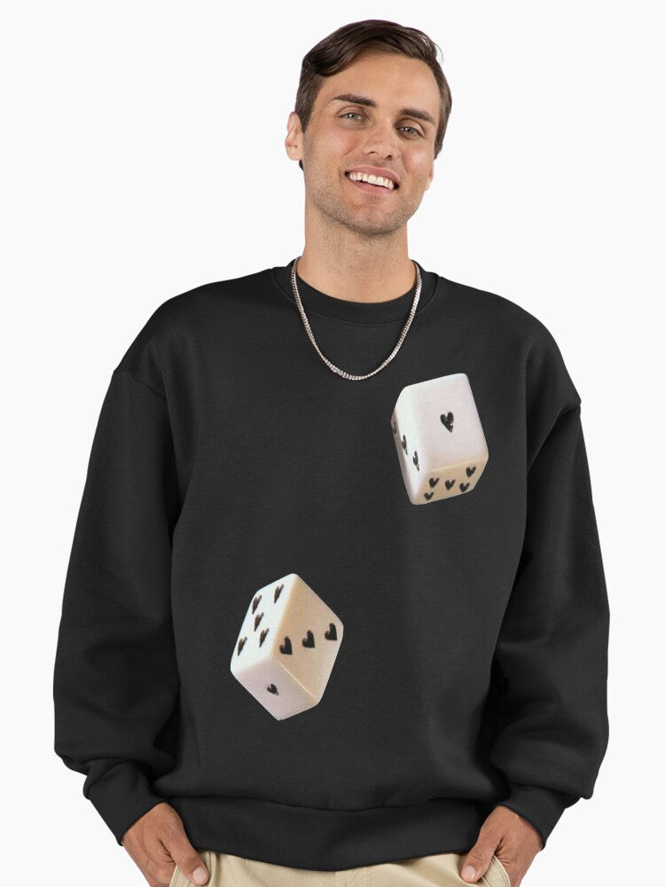 2 Heart Dices Sweatshirt | Cute Valentine's Day Gaming Oversized Top Black