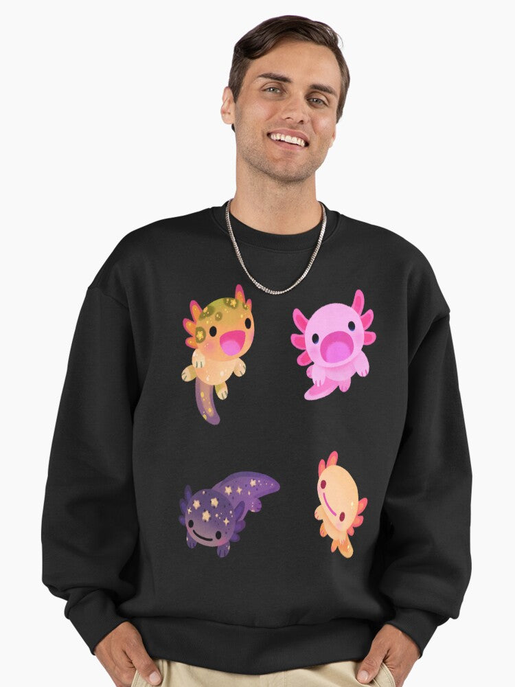 Happy Axolotl Graphic Print, Premium Oversized Sweatshirt Graphite Black