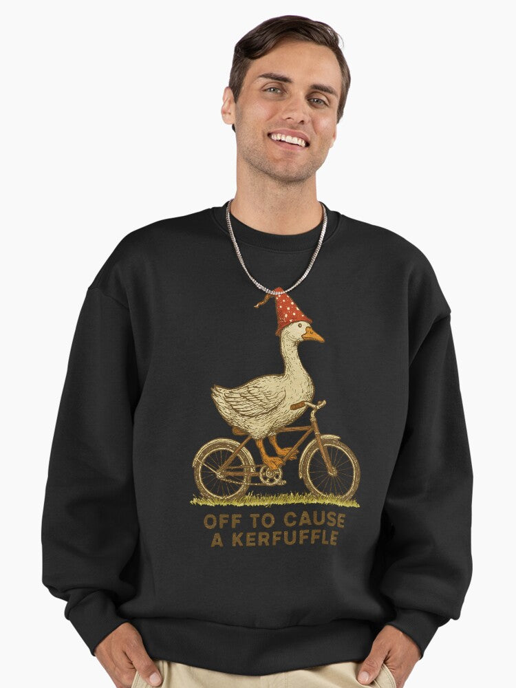 Off To Cause A Kerfuffle" Sweatshirt, Funny Mischief Quote Top Graphite Black