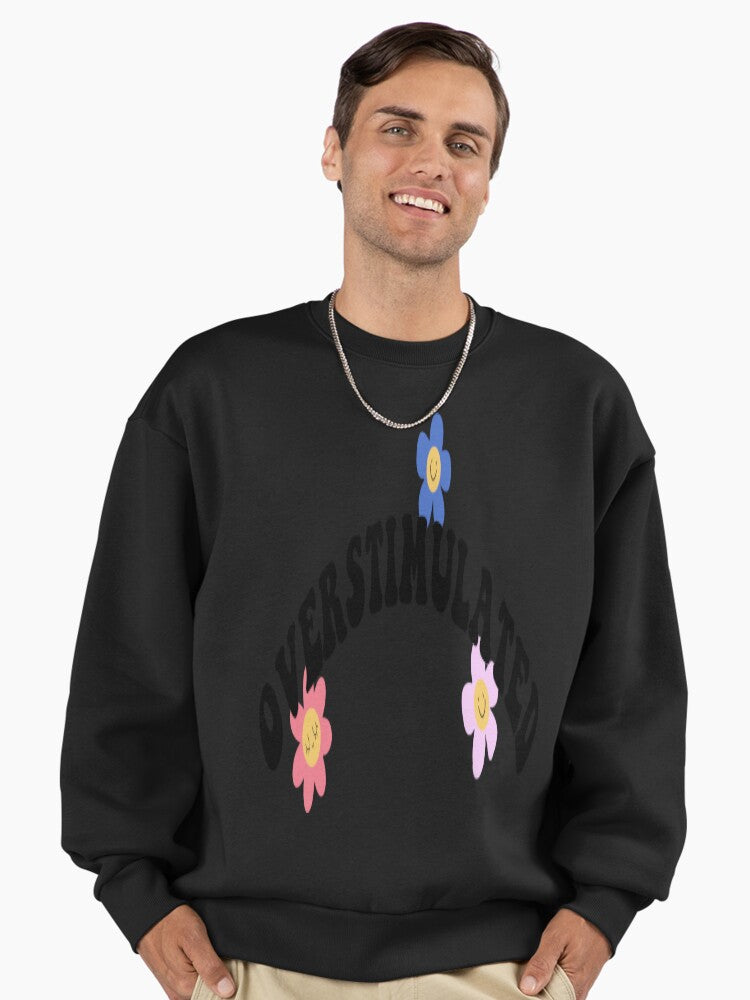 Overstimulated Graphic Statement, Premium Oversized Sweatshirt Black