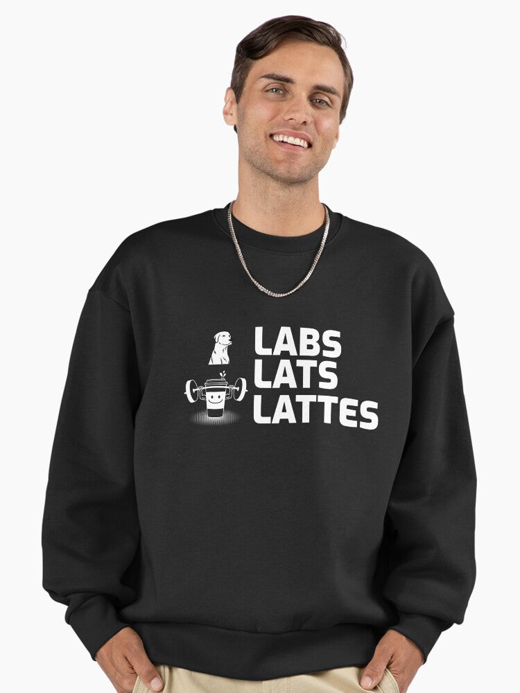 Labs Lattes & Lattes, Dog & Coffee Lover Oversized Sweatshirt Black