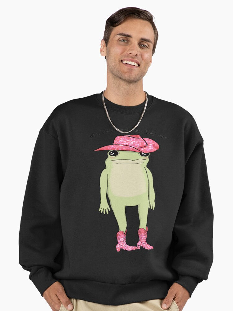 You're a Cowboy Like Me" Frog Sweatshirt | Trendy Oversized Apparel Black