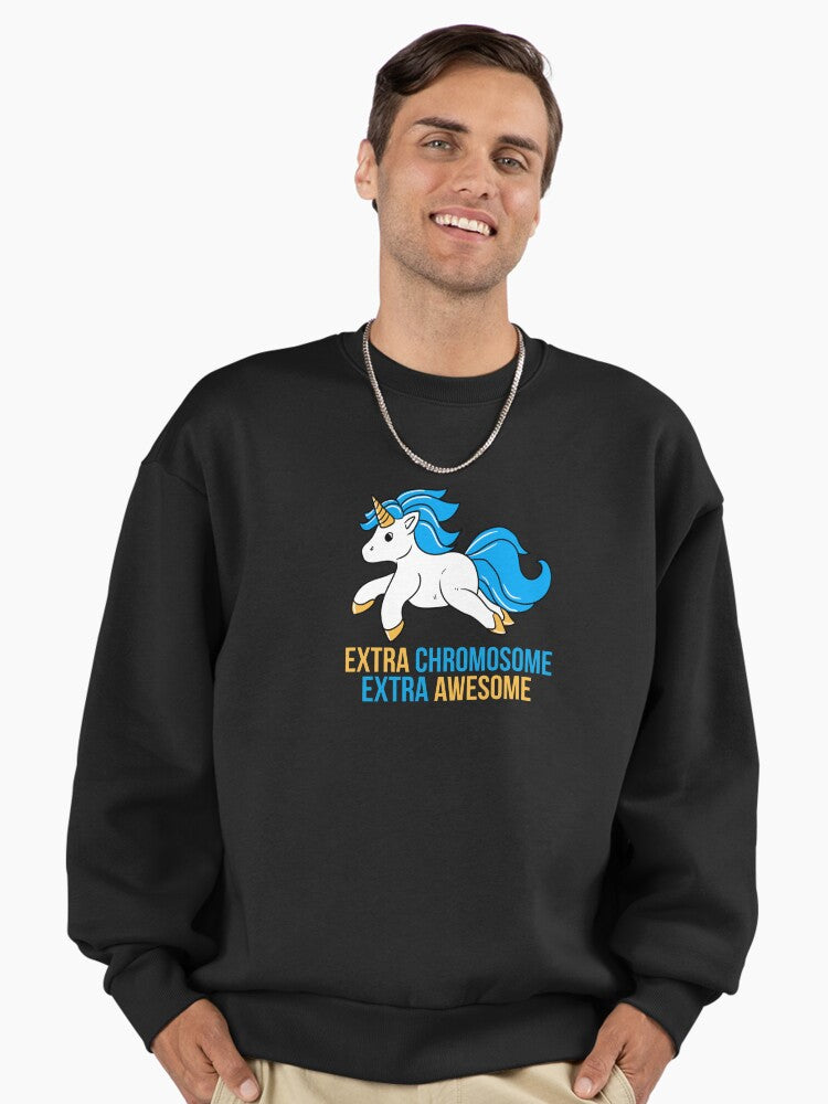 Down Syndrome Unicorn Sweatshirt: Extra Chromosome Awesome Gift Black