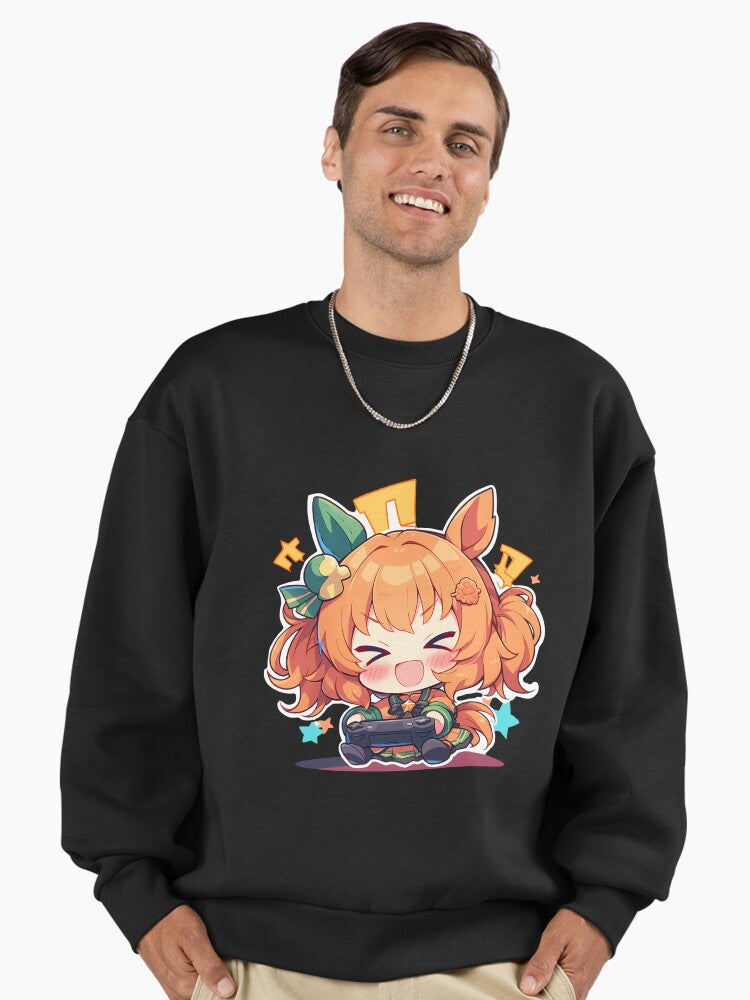 Taiki Shuttle Ultraman Chibi Sweatshirt, Kawaii Gamer Character Top Black