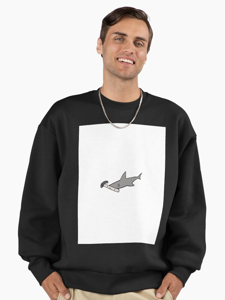 Hammerhead Shark Graphic Sweatshirt, Marine Biology Oversized Top Graphite Black