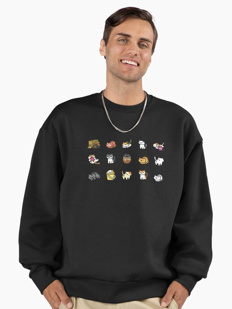 Neko Atsume Cats Sweatshirt | Cute Mobile Game Fan Oversized Top Black
