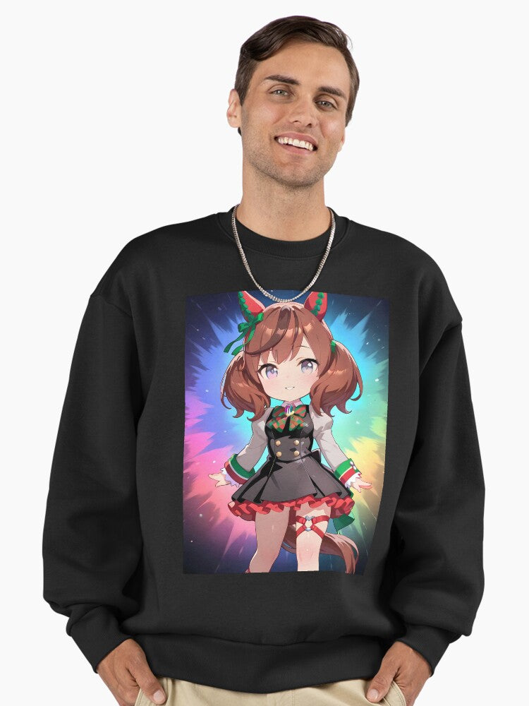 Nice Nature Chibi Rainbow Sweatshirt, Kawaii Uma Musume Anime Design Black