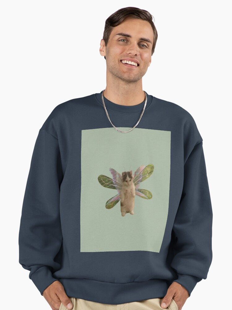 Fairy Kitty Cat Sweatshirt | Magical Whimsical Feline Oversized Top Midnight Navy