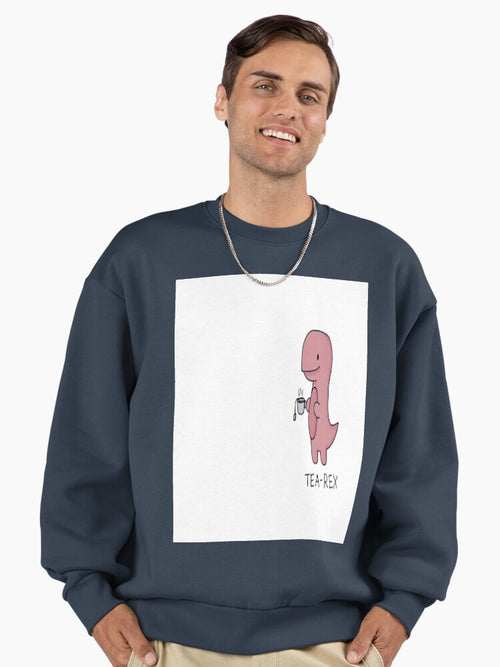 'Tea-Rex' Dinosaur Illustration Sweatshirt | Funny Pun Oversized Top Midnight Navy