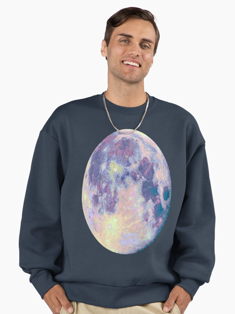 Celestial Moon Graphic Print, Premium Oversized Sweatshirt Midnight Navy