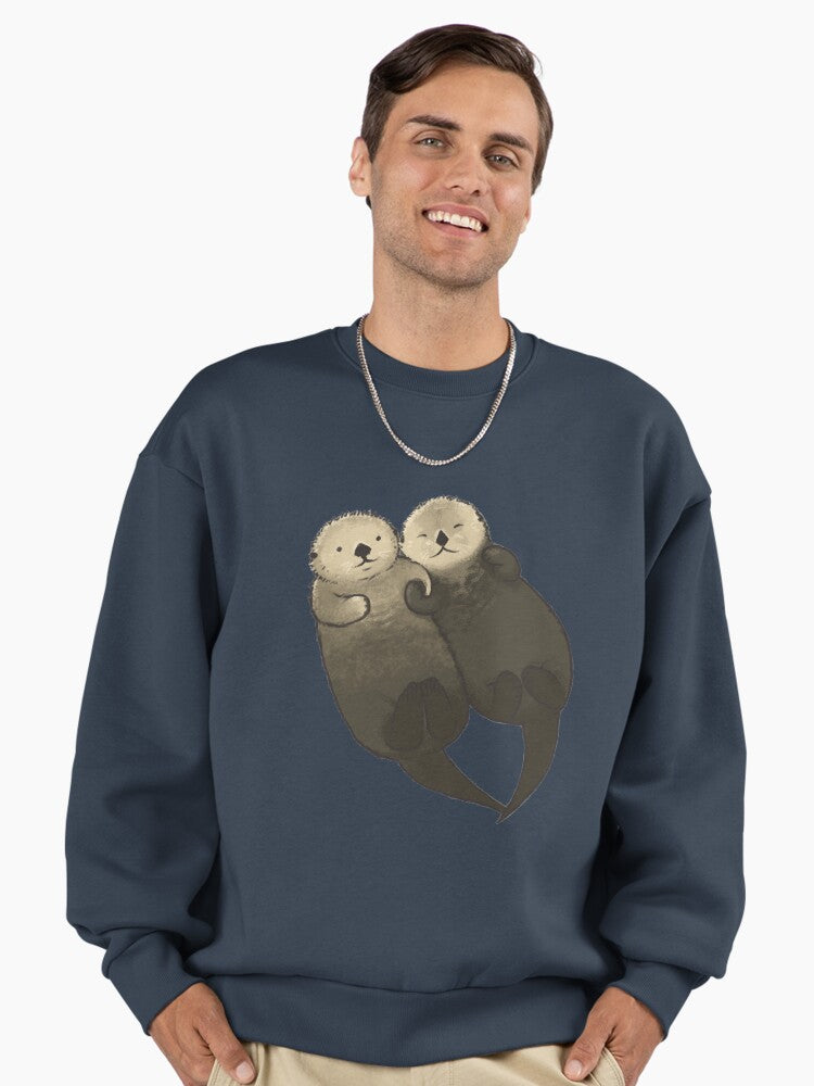Significant Otters Holding Hands, Cute Couple Pun Sweatshirt Midnight Navy
