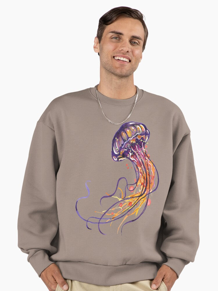 Jellyfish Watercolor Art Sweatshirt, Ocean Sea Life Graphic Top Shiitake