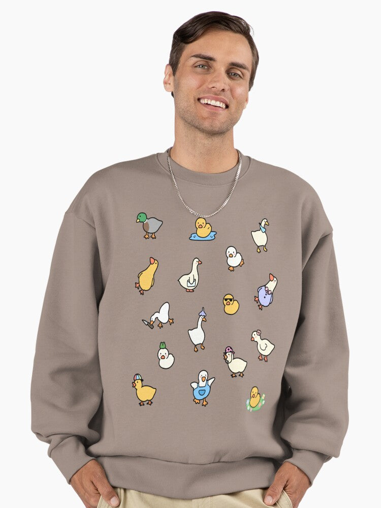 Cute Ducks Pattern Graphic, All-Over Print Oversized Sweatshirt Shiitake