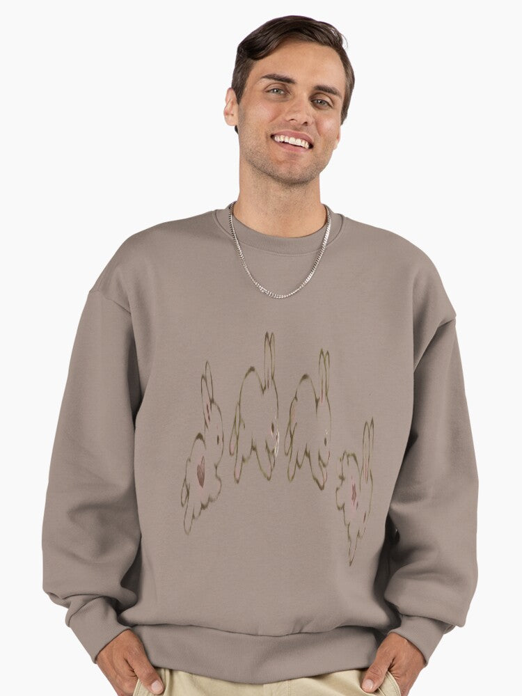 Coquette Illustrated Bunnies Sweatshirt | Dainty Aesthetic Oversized Top Shiitake