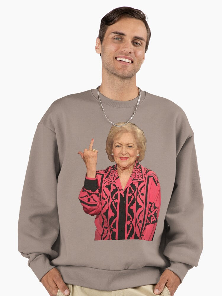 Betty White Middle Finger Sweatshirt, Funny Tribute Icon Top Shiitake