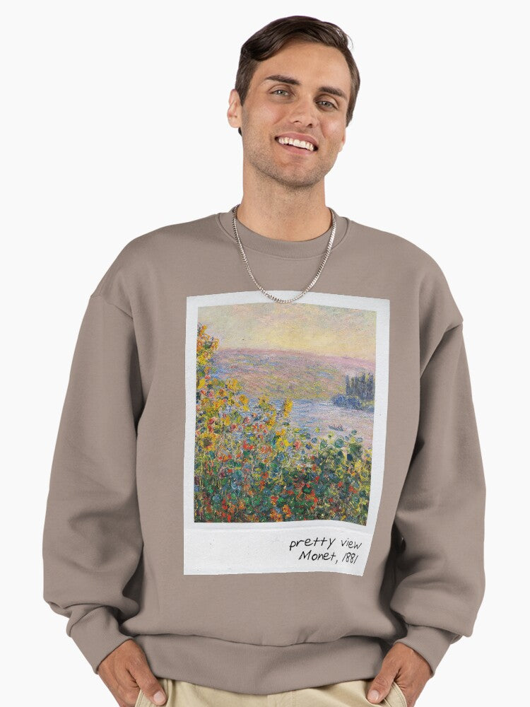 Monet "Pretty View" Art Sweatshirt | Impressionist Painter Oversized Top Shiitake