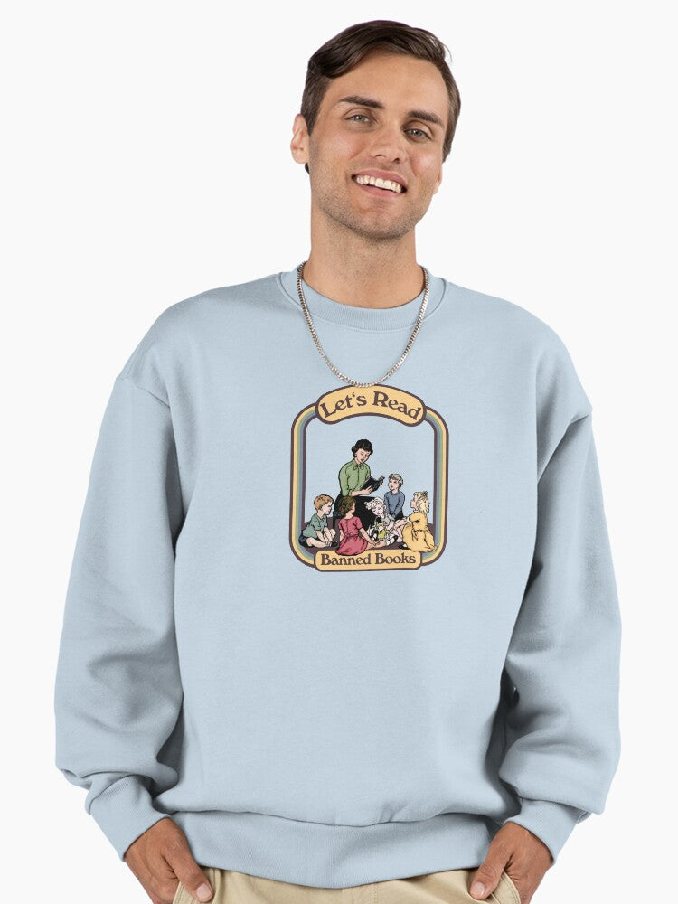 Let's Read Banned Books" Sweatshirt | Literary Freedom Advocate Top Stonewash Denim