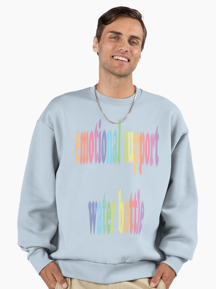 Emotional Support Water Bottle Sweatshirt | Funny Quote Oversized Top Stonewash Denim