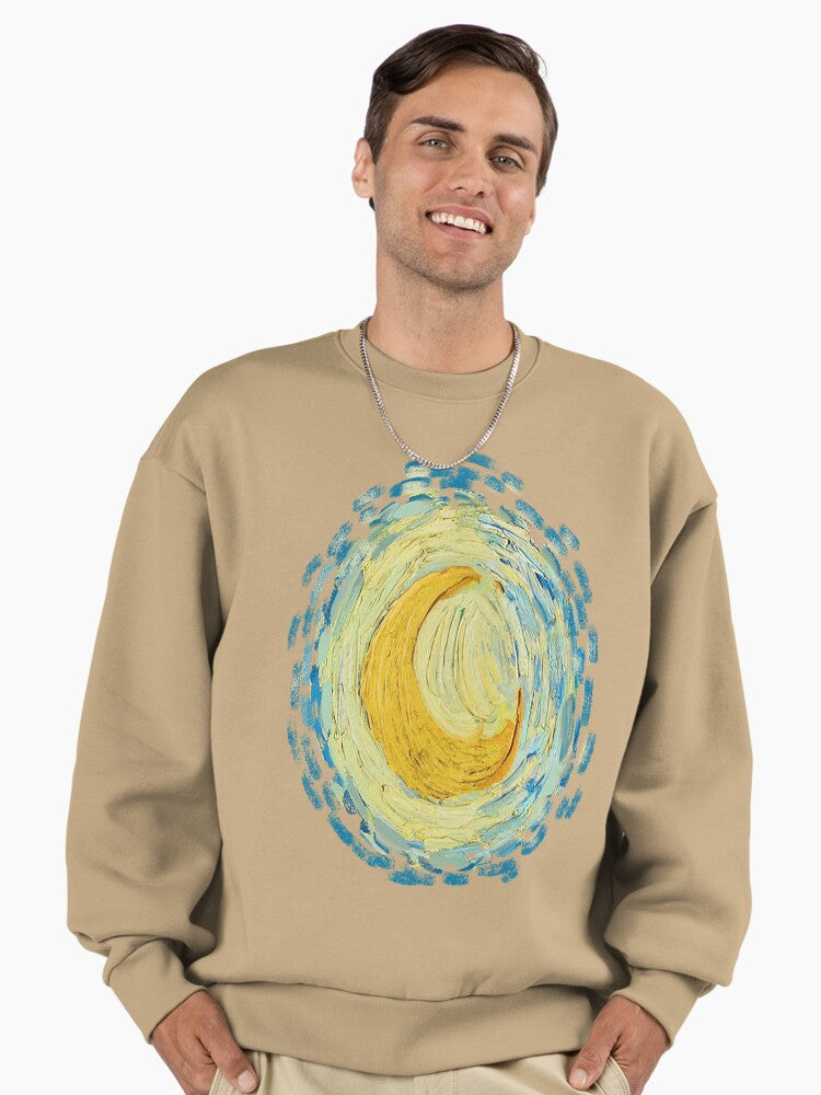 Minimalist Moon Graphic Sweatshirt, Simple Celestial Art Top Tan