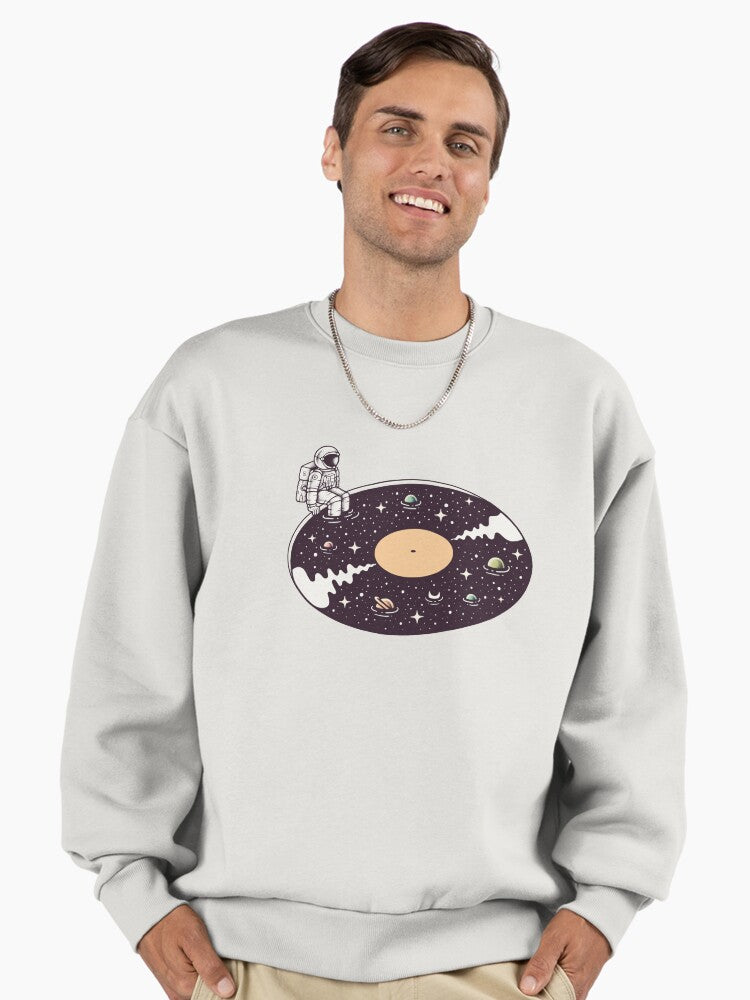 Oversized Cosmic Sound Sweatshirt, Premium Graphic Pullover Bone