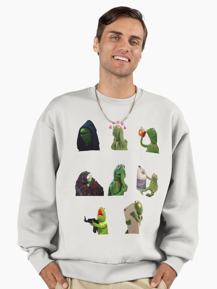 Kermit the Frog Meme Pack Art, Premium Oversized Sweatshirt Bone