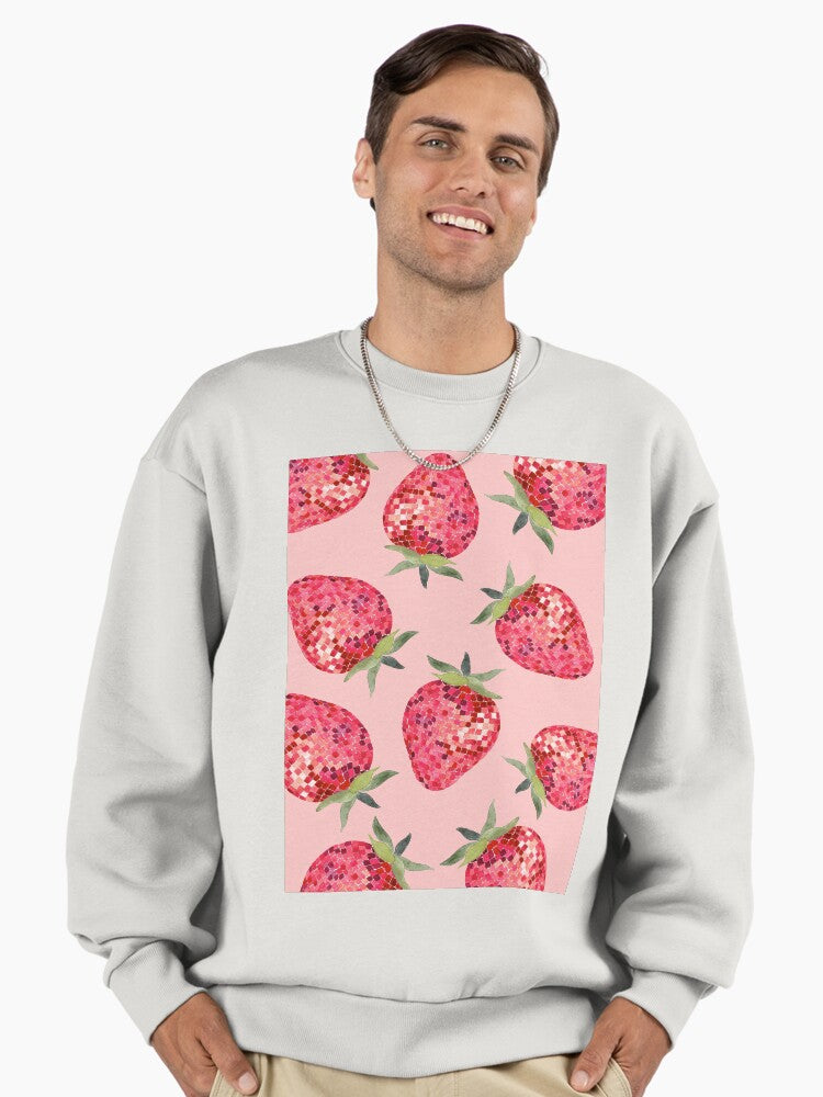 Strawberry Disco Ball Graphic, Premium Oversized Sweatshirt Bone