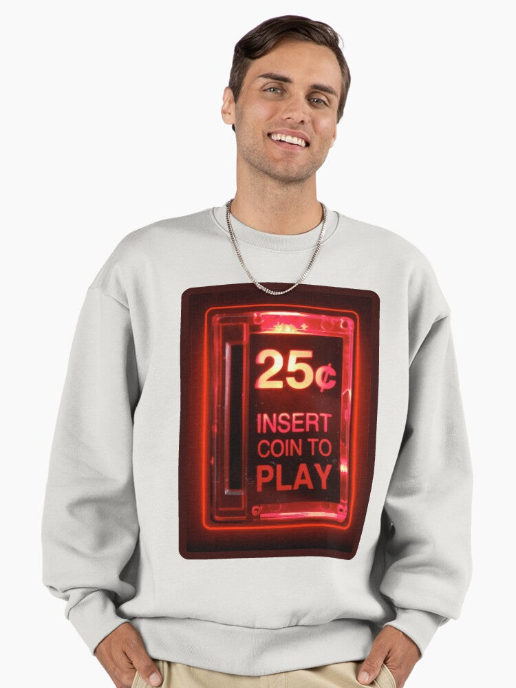 Insert Coin Retro Arcade Sweatshirt | Vintage Gamer Oversized Apparel Bone