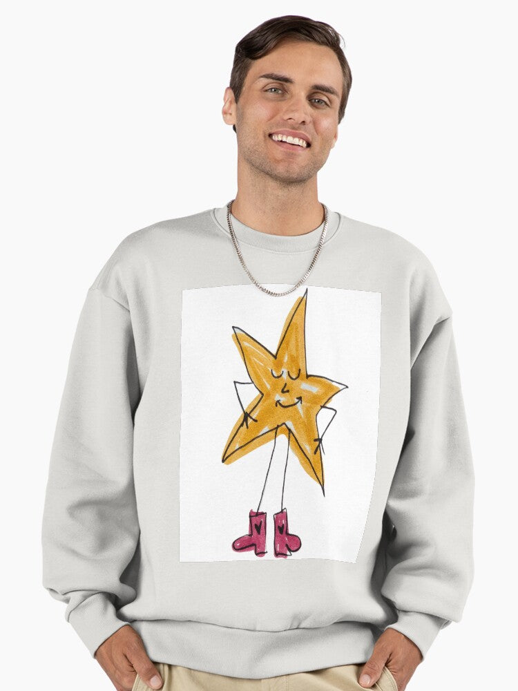 Star Guy with Boots Sweatshirt, Quirky Character Art Graphic Top Bone