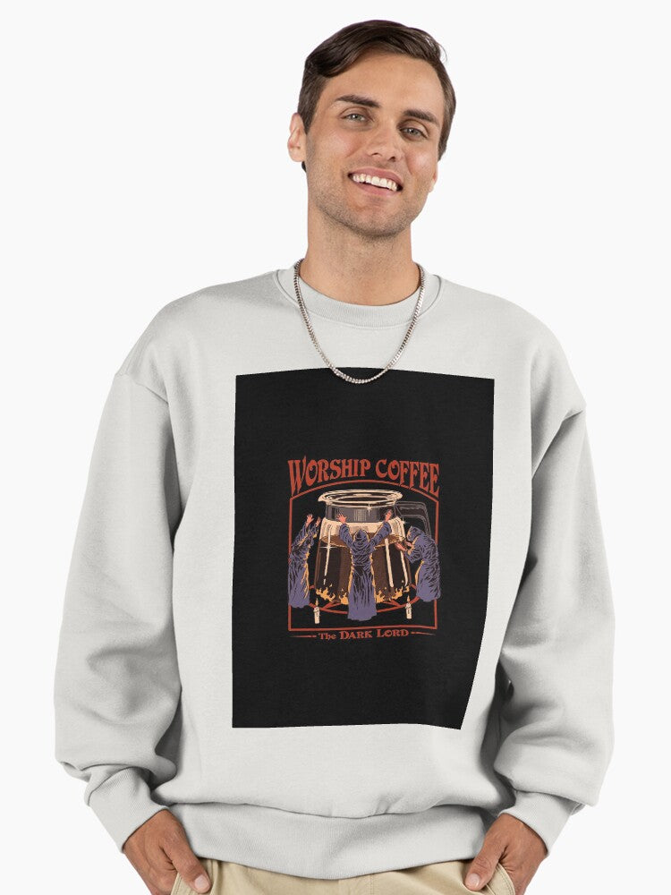 Funny "Worship Coffee" Sweatshirt, Premium Caffeine Lover Top Bone