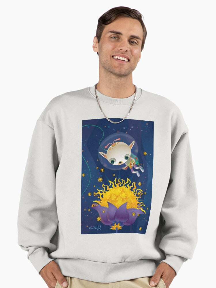 Tachyon Gardens Spacewalk Sweatshirt, Cosmic Sci-Fi Graphic Top Bone