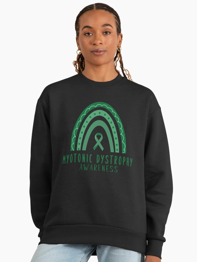Myotonic Dystrophy (DM) Awareness, Green Rainbow Ribbon Sweatshirt Black