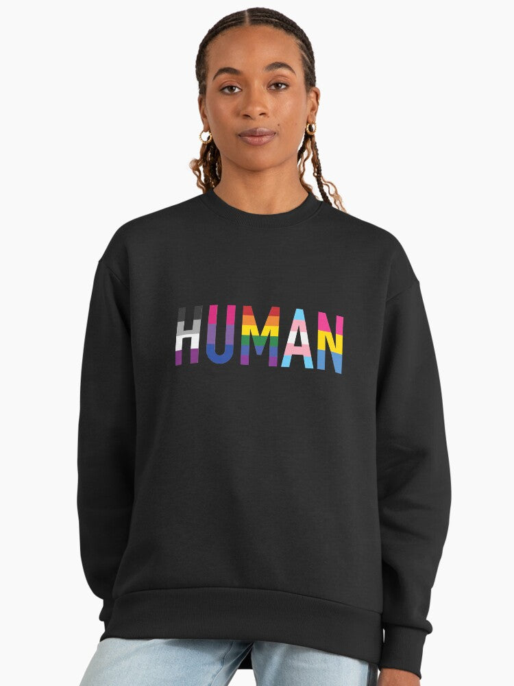 Human Queer Pride Flags Sweatshirt | Various Flags Inclusive Oversized Top Graphite Black