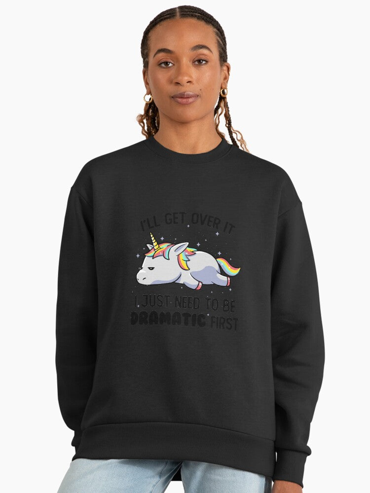 Dramatic Lazy Unicorn Sweatshirt, Funny Sarcastic Mythical Top Graphite Black