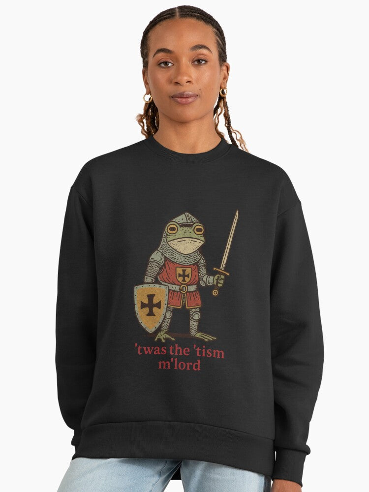 Medieval Frog Knight Meme Sweatshirt, "'Twas the 'Tism" Oversized Top Black