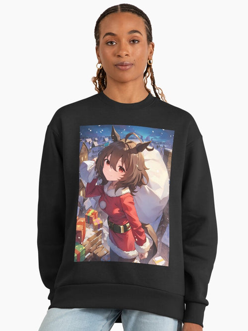 Agnes Tachyon Santa Claus Sweatshirt, Christmas Town Anime Girl Design Black