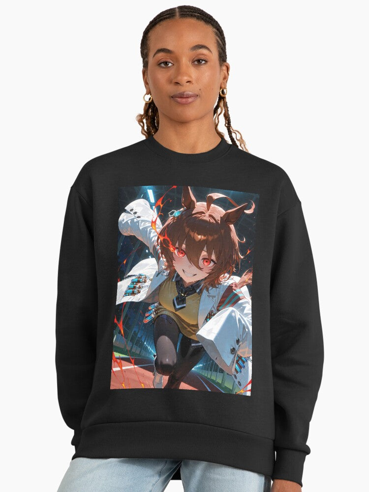 Agnes Tachyon Speed Ignition Sweatshirt, Uma Musume Power-Up Design Black