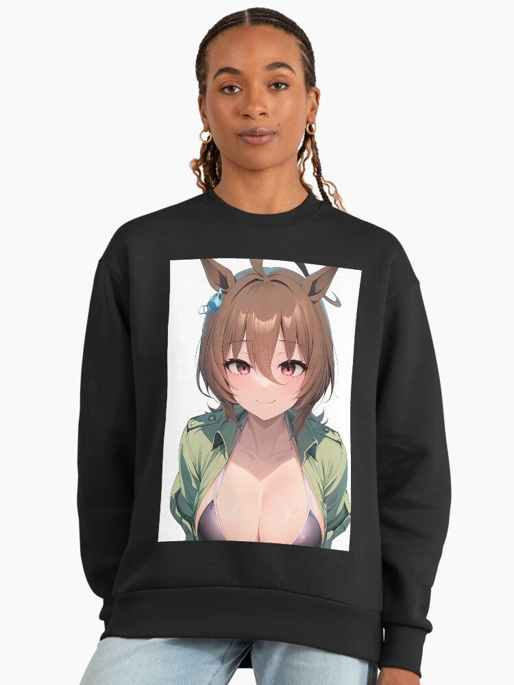Agnes Tachyon Summer Smile Sweatshirt, Happy Anime Girl Graphic Top Black