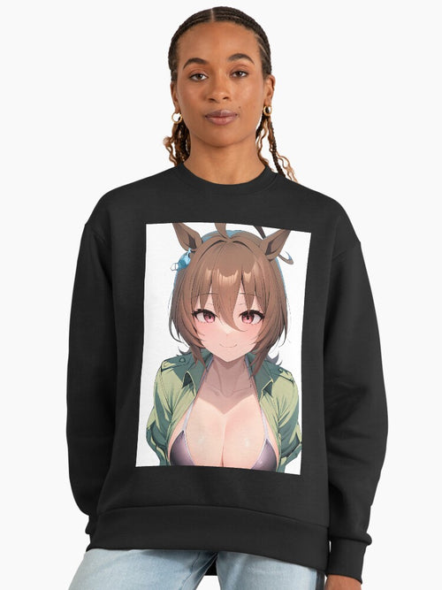 Agnes Tachyon Summer Smile Sweatshirt, Happy Anime Girl Graphic Top Black