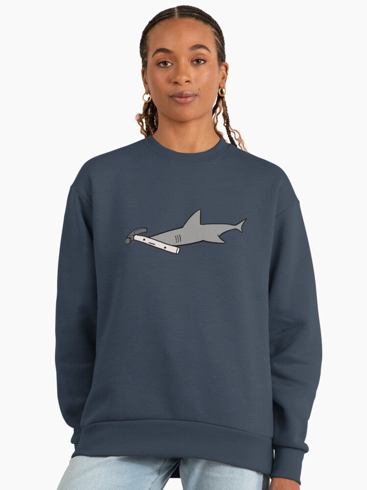Hammerhead Shark Graphic Art, Marine Life Oversized Sweatshirt Midnight Navy