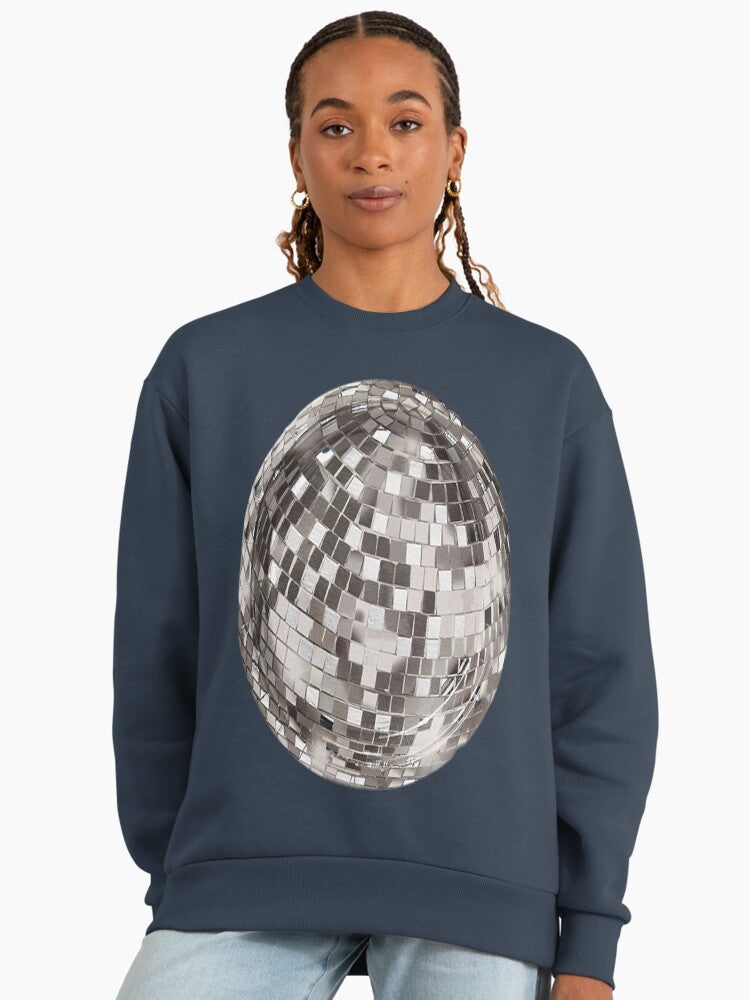 Mirrorball Graphic Sweatshirt, Premium Oversized Disco Style Midnight Navy