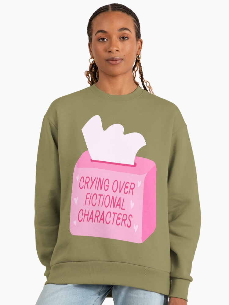 Crying Over Fictional Characters Sweatshirt | Bookworm Oversized Top Light Olive