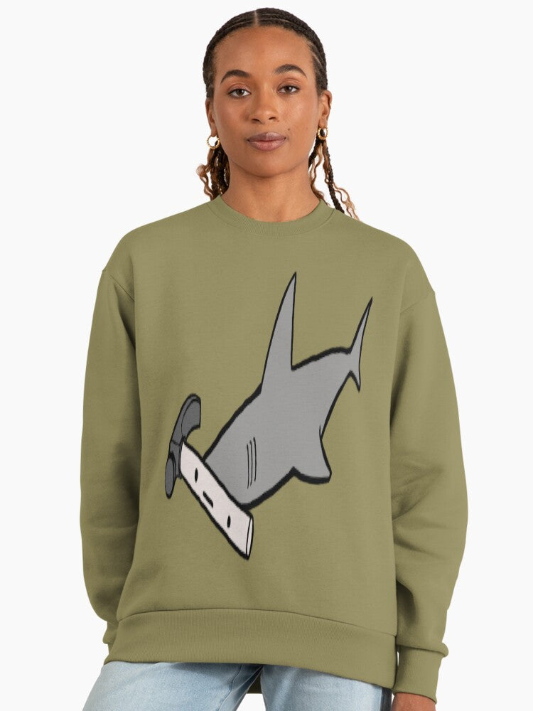 Hammerhead Shark Lover Gift, Marine Biology Oversized Sweatshirt Light Olive