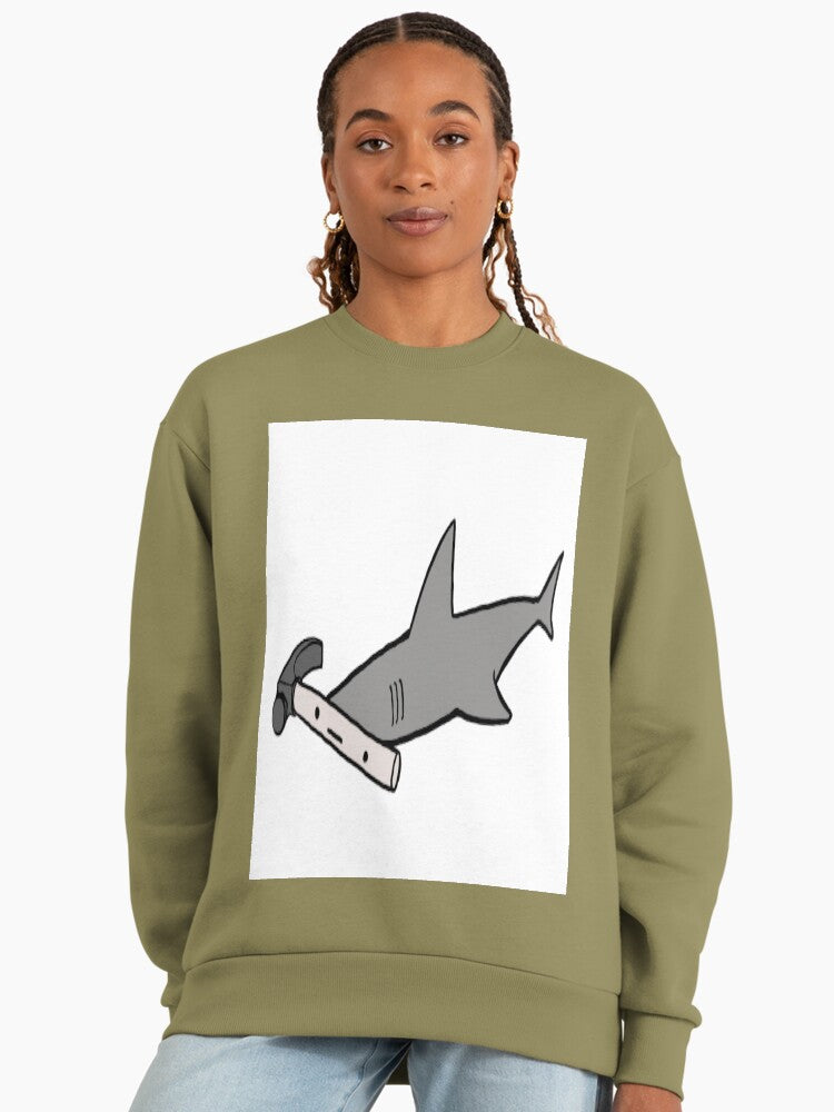 Hammerhead Shark Graphic Sweatshirt, Marine Biology Ocean Life Top Light Olive