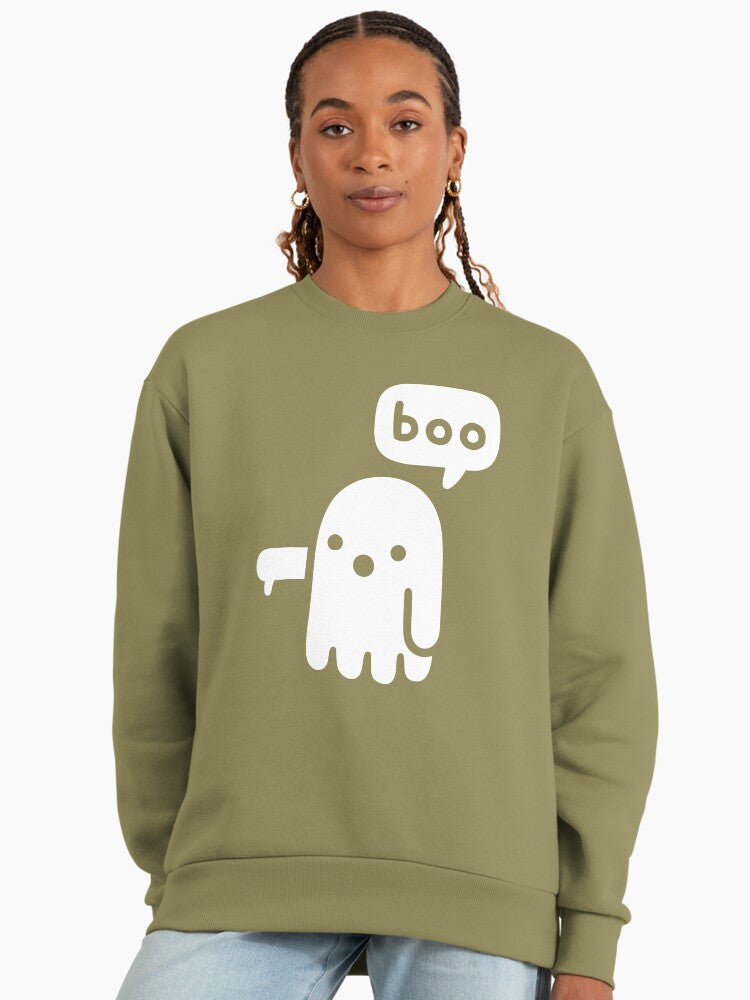 Ghost Of Disapproval, Funny Spooky Humor Oversized Sweatshirt Light Olive