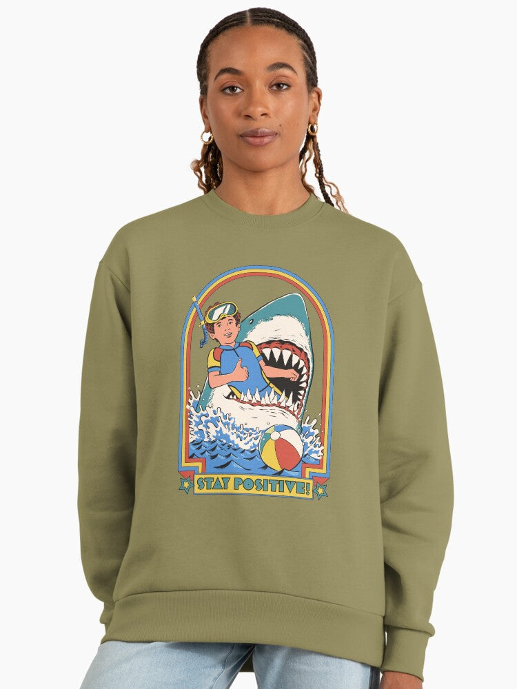 Stay Positive" Inspirational Quote, Motivational Oversized Sweatshirt Light Olive
